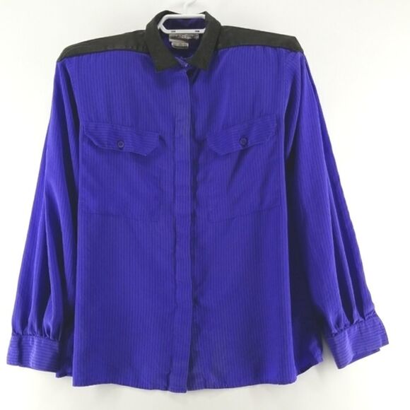 Vintage Santini Blouse Women's Size 10 100% Silk Long Sleeve Front Pockets - Picture 1 of 10